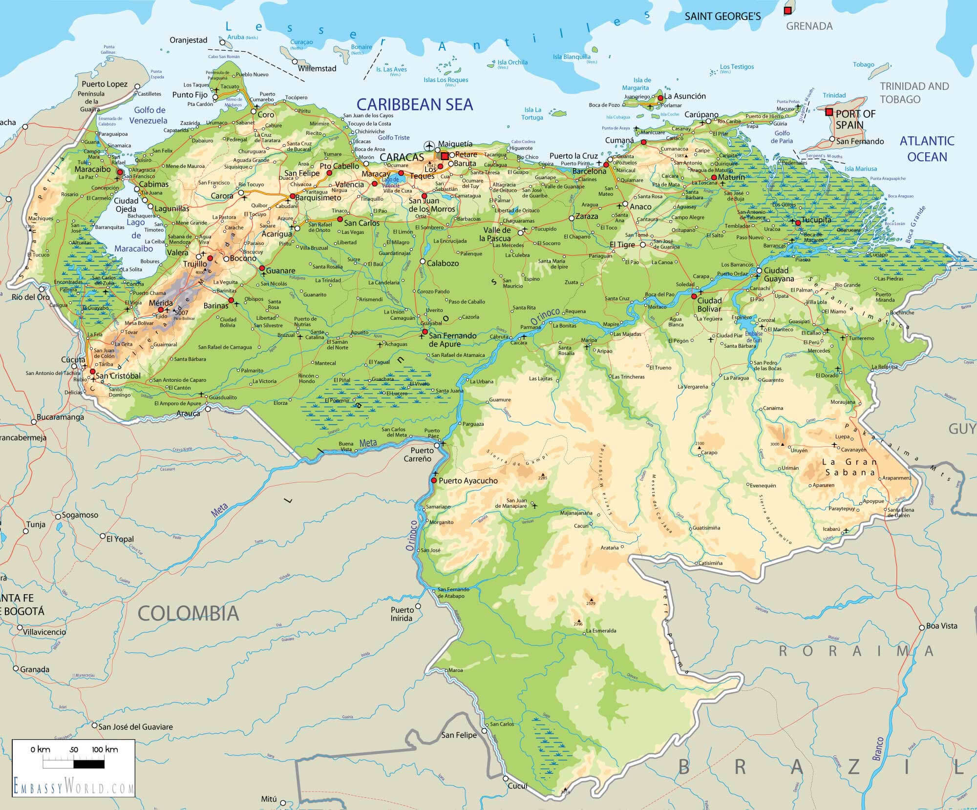 Venezuela Country Physical Map